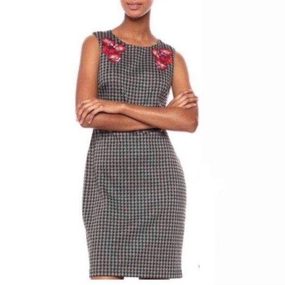 Tommy Hilfiger Sheath Dress Houndstooth Floral Embroidery Size 12 New w/Tag $129 - Picture 3 of 17